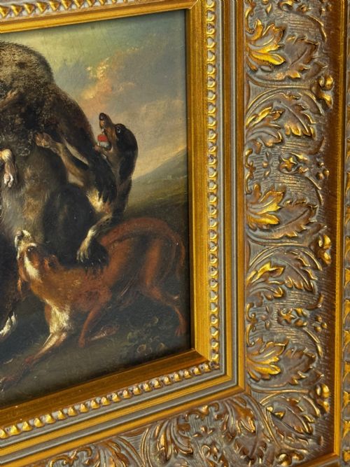 OIL PAINTING 19TH CENTURY DEFIANCE AT BAY BEAR AND HOUNDS IN COMBAT - ADDITIONAL PHOTO 13