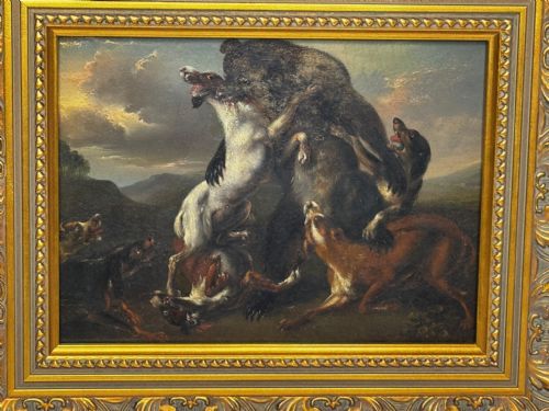 OIL PAINTING 19TH CENTURY DEFIANCE AT BAY BEAR AND HOUNDS IN COMBAT - ADDITIONAL PHOTO 14
