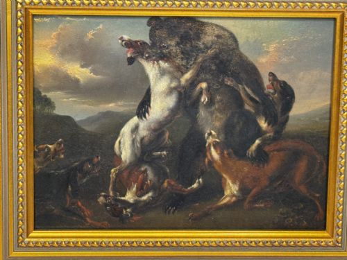 OIL PAINTING 19TH CENTURY DEFIANCE AT BAY BEAR AND HOUNDS IN COMBAT - ADDITIONAL PHOTO 15