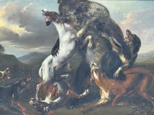 OIL PAINTING 19TH CENTURY DEFIANCE AT BAY BEAR AND HOUNDS IN COMBAT - ADDITIONAL PHOTO 17
