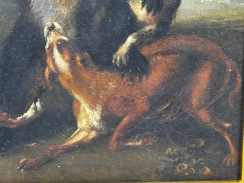OIL PAINTING 19TH CENTURY DEFIANCE AT BAY BEAR AND HOUNDS IN COMBAT - ADDITIONAL PHOTO 22
