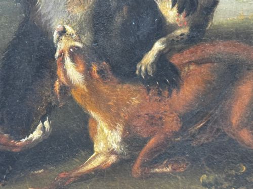 OIL PAINTING 19TH CENTURY DEFIANCE AT BAY BEAR AND HOUNDS IN COMBAT - ADDITIONAL PHOTO 23