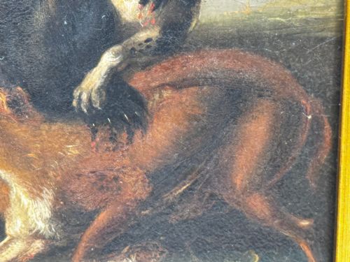 OIL PAINTING 19TH CENTURY DEFIANCE AT BAY BEAR AND HOUNDS IN COMBAT - ADDITIONAL PHOTO 24
