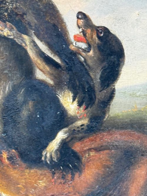 OIL PAINTING 19TH CENTURY DEFIANCE AT BAY BEAR AND HOUNDS IN COMBAT - ADDITIONAL PHOTO 25