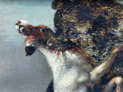 OIL PAINTING 19TH CENTURY DEFIANCE AT BAY BEAR AND HOUNDS IN COMBAT - ADDITIONAL PHOTO 28