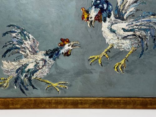 EXPRESSIONIST OIL PAINTING BIRDS COCK FIGHT AFTER LEON KOSSOFF - ADDITIONAL PHOTO 1