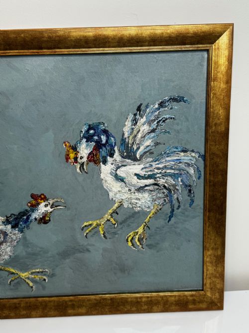 EXPRESSIONIST OIL PAINTING BIRDS COCK FIGHT AFTER LEON KOSSOFF - ADDITIONAL PHOTO 4