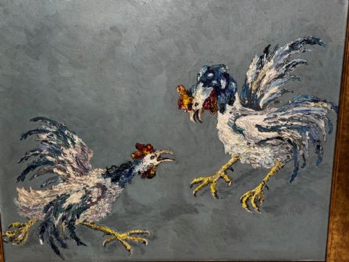 EXPRESSIONIST OIL PAINTING BIRDS COCK FIGHT AFTER LEON KOSSOFF - ADDITIONAL PHOTO 6