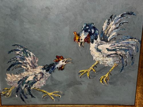 EXPRESSIONIST OIL PAINTING BIRDS COCK FIGHT AFTER LEON KOSSOFF - ADDITIONAL PHOTO 7