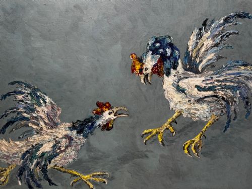 EXPRESSIONIST OIL PAINTING BIRDS COCK FIGHT AFTER LEON KOSSOFF - ADDITIONAL PHOTO 8
