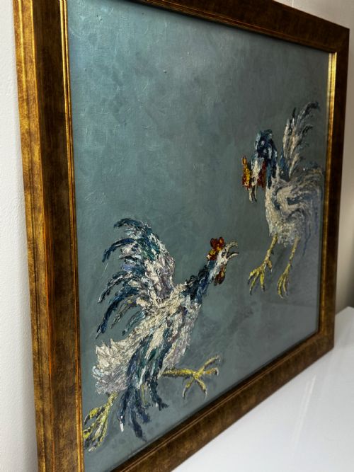 EXPRESSIONIST OIL PAINTING BIRDS COCK FIGHT AFTER LEON KOSSOFF - ADDITIONAL PHOTO 10
