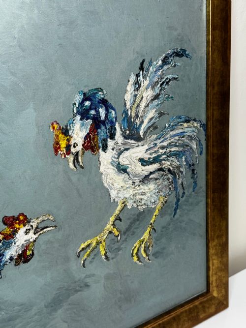EXPRESSIONIST OIL PAINTING BIRDS COCK FIGHT AFTER LEON KOSSOFF - ADDITIONAL PHOTO 11