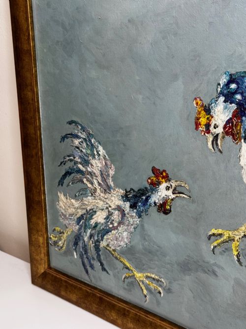 EXPRESSIONIST OIL PAINTING BIRDS COCK FIGHT AFTER LEON KOSSOFF - ADDITIONAL PHOTO 12