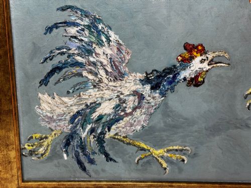 EXPRESSIONIST OIL PAINTING BIRDS COCK FIGHT AFTER LEON KOSSOFF - ADDITIONAL PHOTO 14