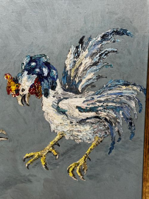 EXPRESSIONIST OIL PAINTING BIRDS COCK FIGHT AFTER LEON KOSSOFF - ADDITIONAL PHOTO 15