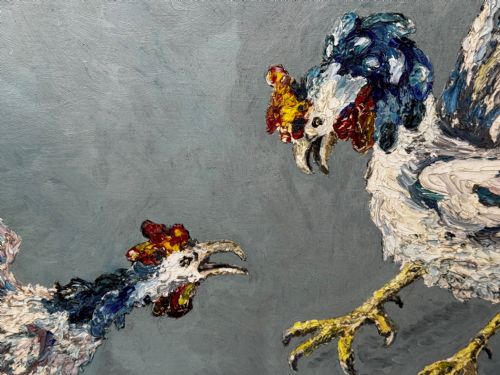 EXPRESSIONIST OIL PAINTING BIRDS COCK FIGHT AFTER LEON KOSSOFF - ADDITIONAL PHOTO 16