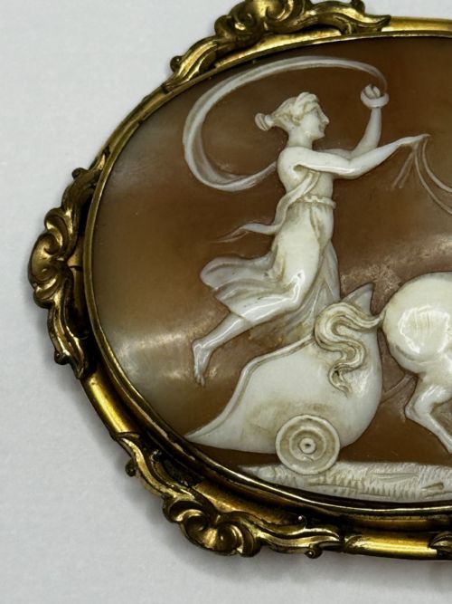 ROMAN GODDESS AURORA IN HER CHARIOT GEORGIAN SHELL CAMEO BROOCH C1820 - ADDITIONAL PHOTO 3