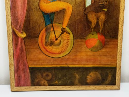 CIRCUS CYCLIST ACT SURREALISM PAINTING - ADDITIONAL PHOTO 1