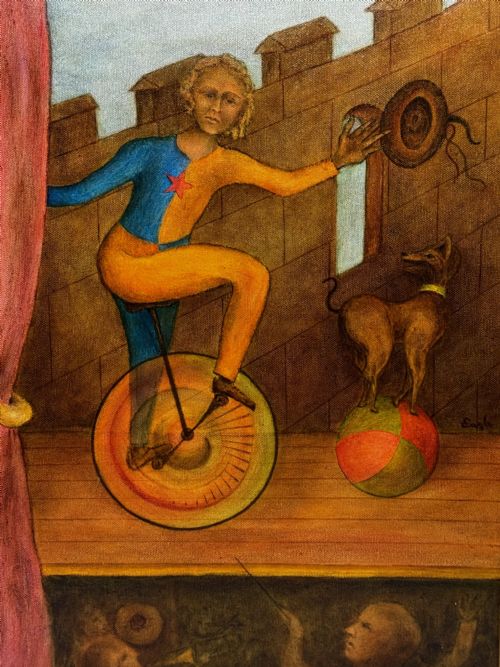CIRCUS CYCLIST ACT SURREALISM PAINTING - ADDITIONAL PHOTO 4