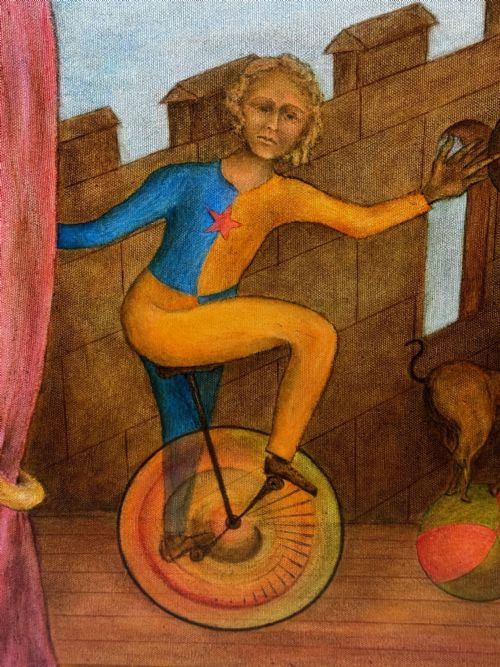 CIRCUS CYCLIST ACT SURREALISM PAINTING - ADDITIONAL PHOTO 14