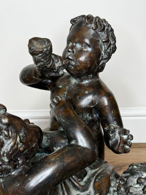 CLASSICAL GRAND TOUR FRENCH BRONZE GROUP CALL OF THE TRITON CONCHSEA PUTTI AFTER CLODION C1820 - ADDITIONAL PHOTO 9