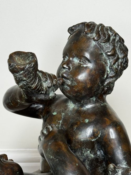 CLASSICAL GRAND TOUR FRENCH BRONZE GROUP CALL OF THE TRITON CONCHSEA PUTTI AFTER CLODION C1820 - ADDITIONAL PHOTO 10