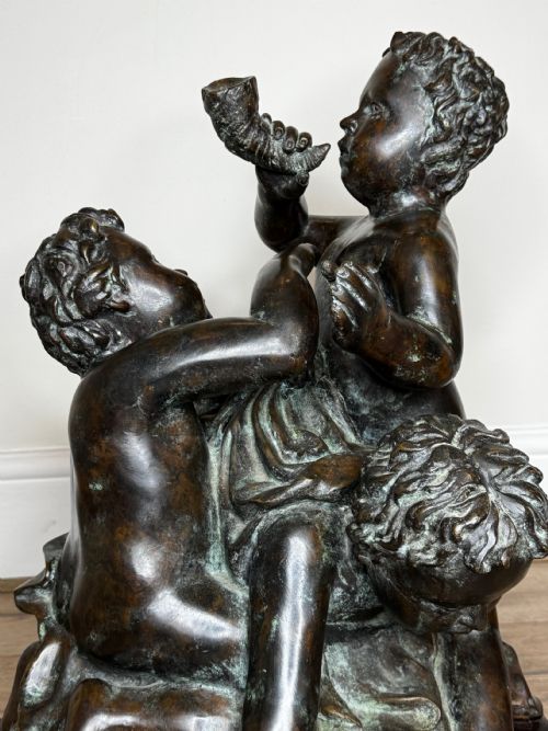 CLASSICAL GRAND TOUR FRENCH BRONZE GROUP CALL OF THE TRITON CONCHSEA PUTTI AFTER CLODION C1820 - ADDITIONAL PHOTO 19