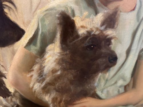 OIL PORTRAIT OF MARY WITH CAIRN TERRIERS C1940 - ADDITIONAL PHOTO 1