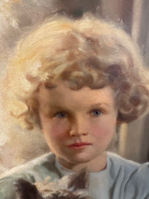 OIL PORTRAIT OF MARY WITH CAIRN TERRIERS C1940 - ADDITIONAL PHOTO 2