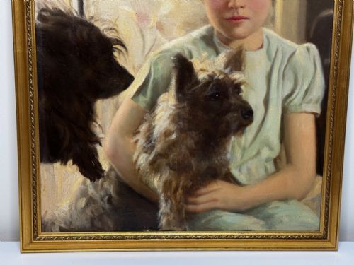 OIL PORTRAIT OF MARY WITH CAIRN TERRIERS C1940 - ADDITIONAL PHOTO 5