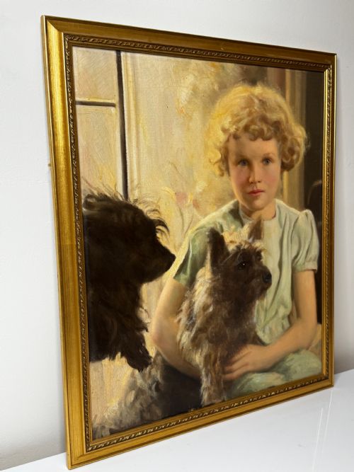 OIL PORTRAIT OF MARY WITH CAIRN TERRIERS C1940 - ADDITIONAL PHOTO 7
