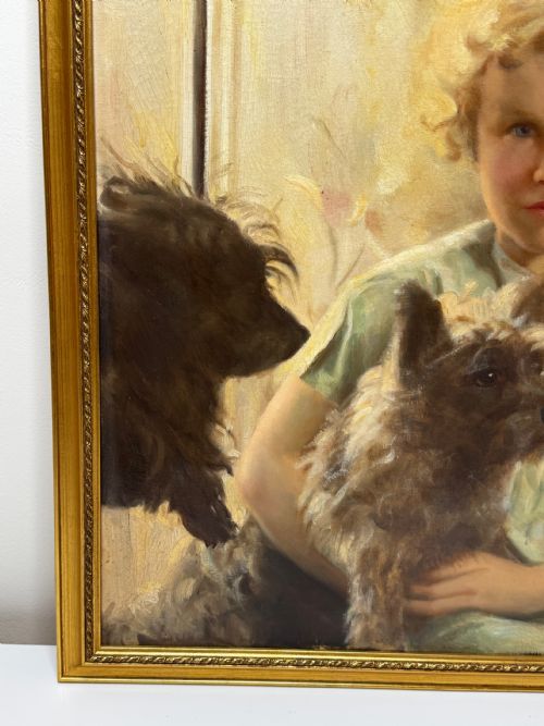 OIL PORTRAIT OF MARY WITH CAIRN TERRIERS C1940 - ADDITIONAL PHOTO 13