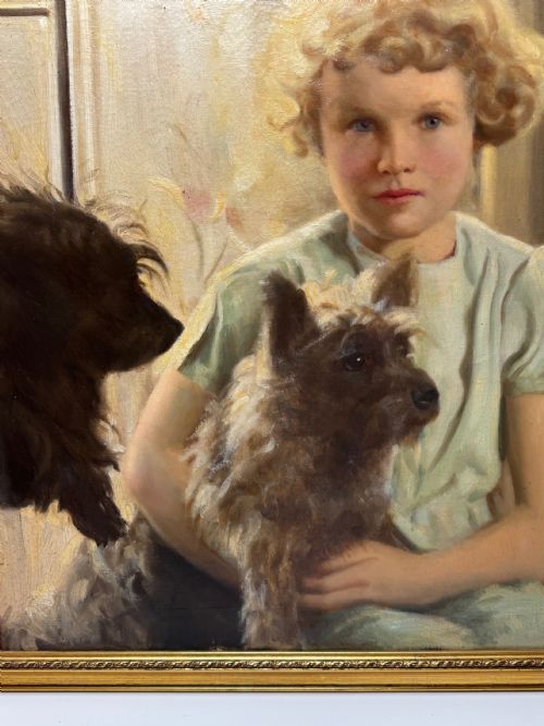 OIL PORTRAIT OF MARY WITH CAIRN TERRIERS C1940 - ADDITIONAL PHOTO 18