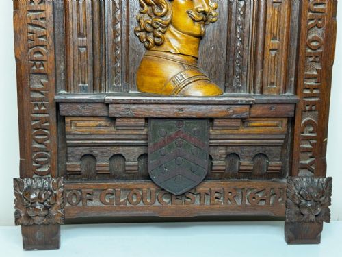 GOTHIC REVIVAL OAK FRUITWOOD PORTRAIT PLAQUE OF COLONEL SIR EDWARD MASSEY - ADDITIONAL PHOTO 8