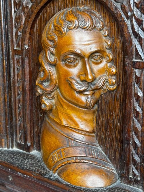GOTHIC REVIVAL OAK FRUITWOOD PORTRAIT PLAQUE OF COLONEL SIR EDWARD MASSEY - ADDITIONAL PHOTO 12