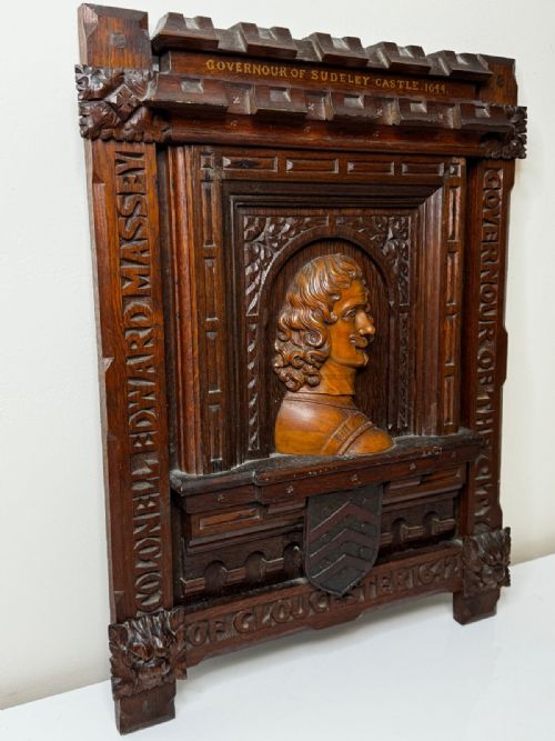 GOTHIC REVIVAL OAK FRUITWOOD PORTRAIT PLAQUE OF COLONEL SIR EDWARD MASSEY - ADDITIONAL PHOTO 23