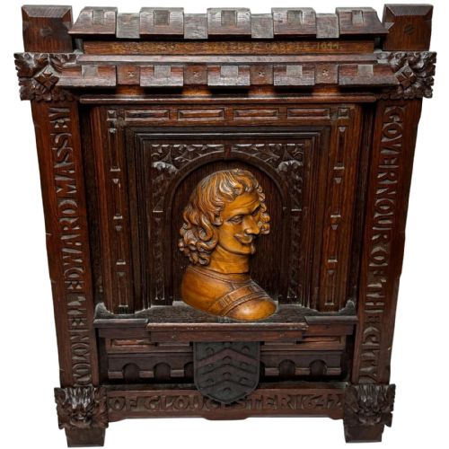 GOTHIC REVIVAL OAK FRUITWOOD PORTRAIT PLAQUE OF COLONEL SIR EDWARD MASSEY - ADDITIONAL PHOTO 25