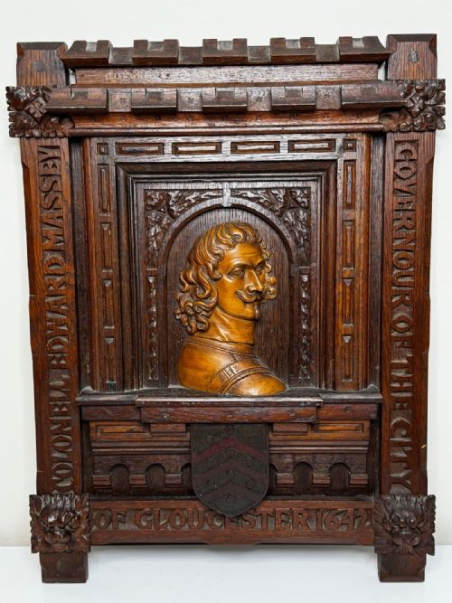 GOTHIC REVIVAL OAK FRUITWOOD PORTRAIT PLAQUE OF COLONEL SIR EDWARD MASSEY - ADDITIONAL PHOTO 26