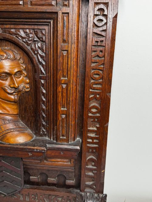 GOTHIC REVIVAL OAK FRUITWOOD PORTRAIT PLAQUE OF COLONEL SIR EDWARD MASSEY - ADDITIONAL PHOTO 27