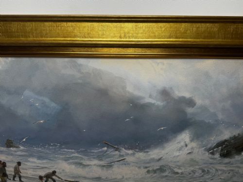 PAINTING SHIP WRECK HIGH TIDE OFF TREBARWITH STRAND BY CHARLES SIM MOTTRAM RBA - ADDITIONAL PHOTO 9