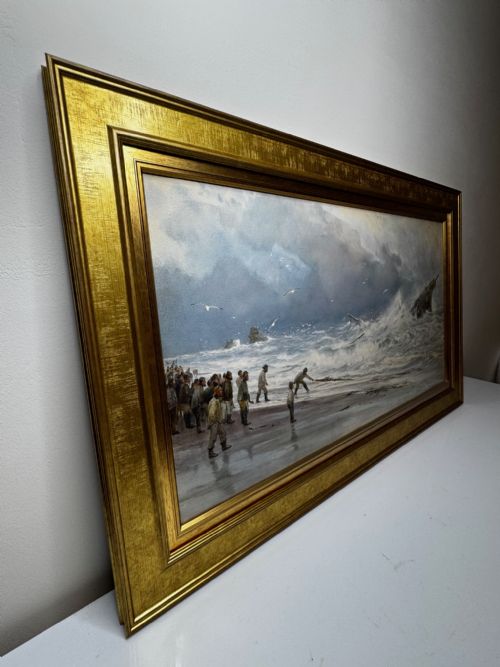 PAINTING SHIP WRECK HIGH TIDE OFF TREBARWITH STRAND BY CHARLES SIM MOTTRAM RBA - ADDITIONAL PHOTO 10