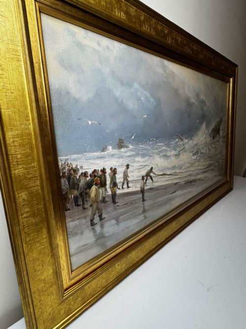 PAINTING SHIP WRECK HIGH TIDE OFF TREBARWITH STRAND BY CHARLES SIM MOTTRAM RBA - ADDITIONAL PHOTO 11