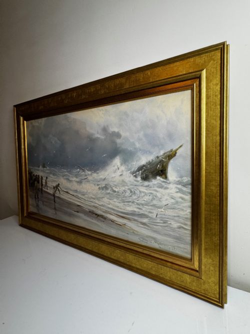PAINTING SHIP WRECK HIGH TIDE OFF TREBARWITH STRAND BY CHARLES SIM MOTTRAM RBA - ADDITIONAL PHOTO 12