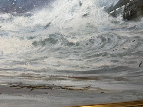 PAINTING SHIP WRECK HIGH TIDE OFF TREBARWITH STRAND BY CHARLES SIM MOTTRAM RBA - ADDITIONAL PHOTO 20