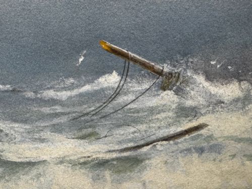 PAINTING SHIP WRECK HIGH TIDE OFF TREBARWITH STRAND BY CHARLES SIM MOTTRAM RBA - ADDITIONAL PHOTO 22
