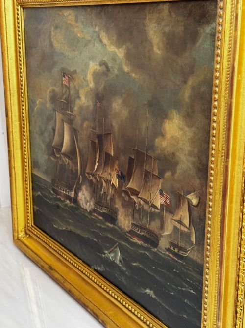 ANTIQUE MARINE OIL PAINTING OLD IRONSIDES USS CONSTITUTION CAPTURES HMS CYANE HMS LEVANT - ADDITIONAL PHOTO 8