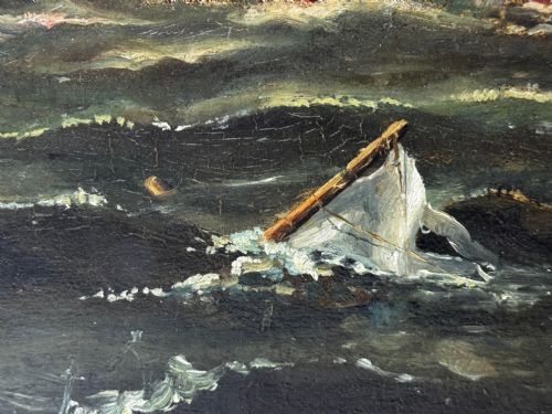 ANTIQUE MARINE OIL PAINTING OLD IRONSIDES USS CONSTITUTION CAPTURES HMS CYANE HMS LEVANT - ADDITIONAL PHOTO 14