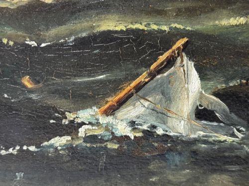 ANTIQUE MARINE OIL PAINTING OLD IRONSIDES USS CONSTITUTION CAPTURES HMS CYANE HMS LEVANT - ADDITIONAL PHOTO 15