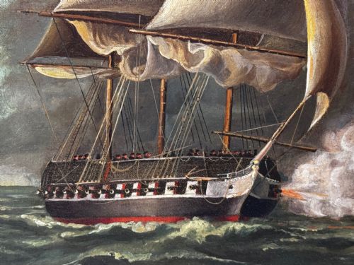 ANTIQUE MARINE OIL PAINTING OLD IRONSIDES USS CONSTITUTION CAPTURES HMS CYANE HMS LEVANT - ADDITIONAL PHOTO 20