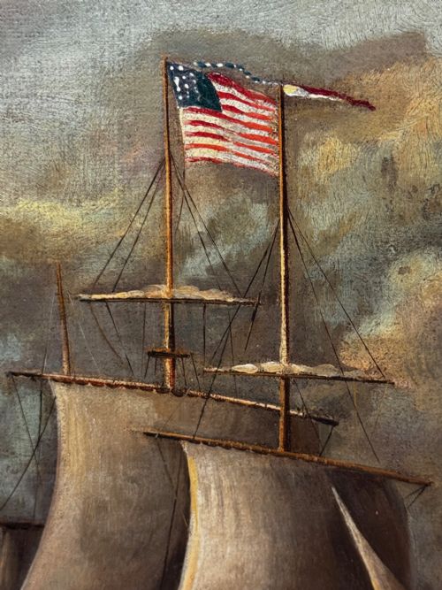 ANTIQUE MARINE OIL PAINTING OLD IRONSIDES USS CONSTITUTION CAPTURES HMS CYANE HMS LEVANT - ADDITIONAL PHOTO 22